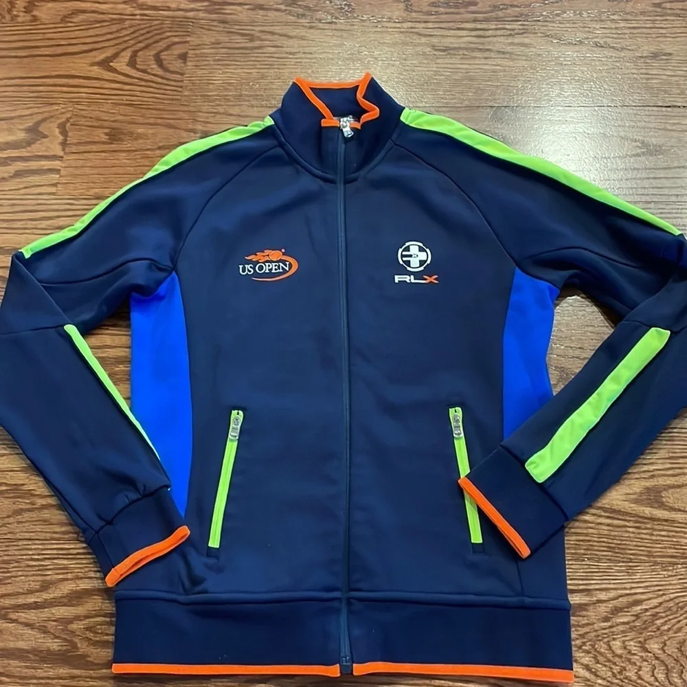 RALPH LAUREN X boys Med golf US OPEN zip up jersey jacket neon accents navy